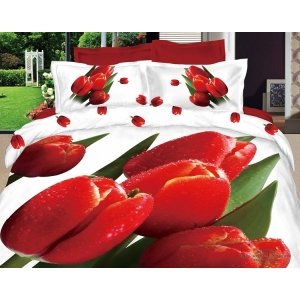 Комплект постельного белья 3D Красные тюльпаны